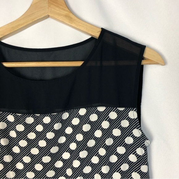 Ann Taylor Navy Blue & White Polka Dot Peplum Tank Top S - Picture 3 of 4